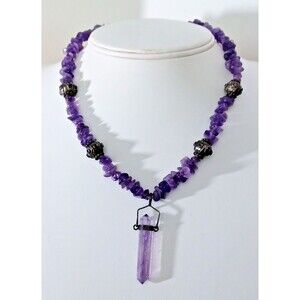 Vintage Sterling Silver  And Purple Amethyst Necklace 17.5